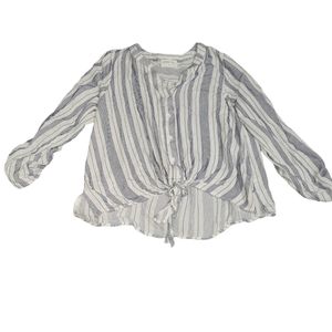 Emilia Striped button down 3/4 sleeves v neck knot front 100% rayon